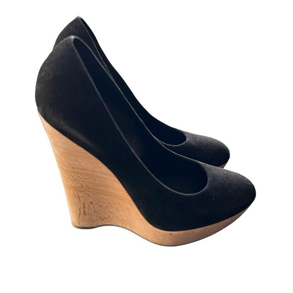 YSL Saint Maryna Black Suede Wedge Sandals sz 38.5 Euro size 8 - Picture 1 of 10